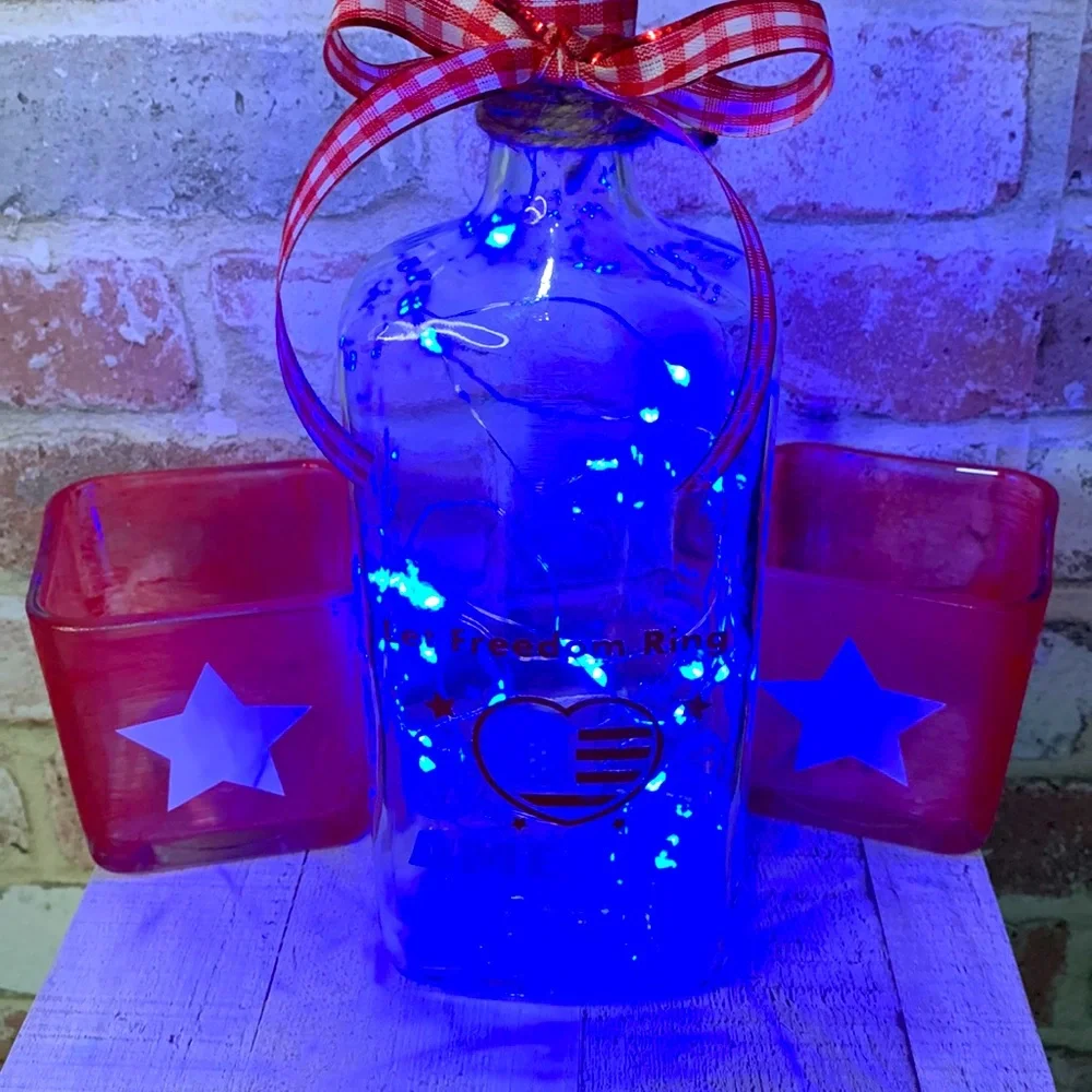 'Let Freedom Ring, America' Upcycled Spirit Bottle Lantern
